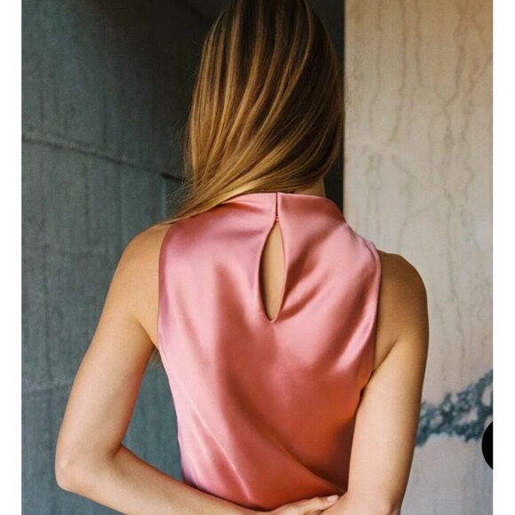 ZARA Women’s Pink Satin Cowl Neck Midi Dress Elegant Bloggers Favorite Size M NW - Picture 2 of 12
